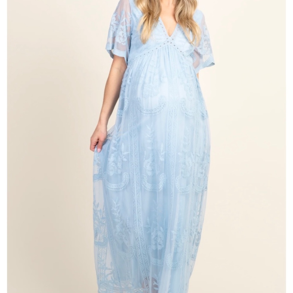 Pinkblush Maternity Light Blue Lace Maxi Dress